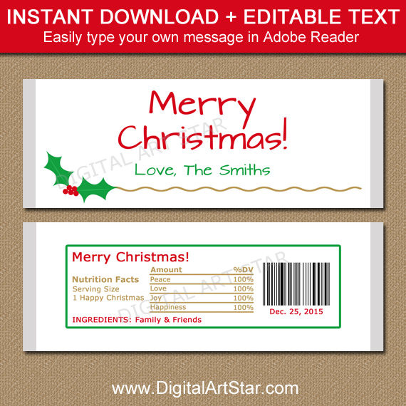 Christmas Candy Wrappers
 Christmas Candy Bar Wrapper Template Printable Holiday