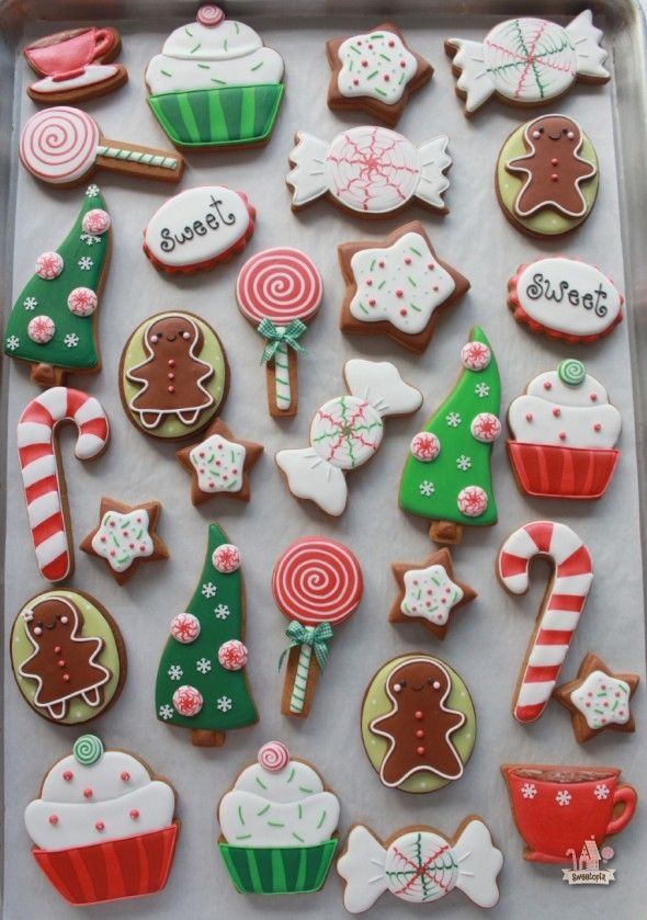 Christmas Cookie Icing
 Red and Green Cute Candy Cutout cookies with Royal