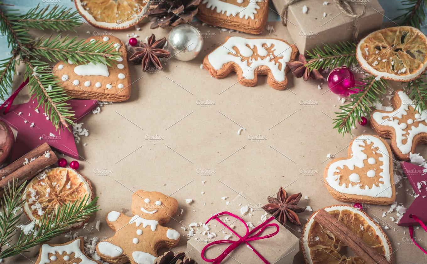 Christmas Cookies Wallpaper
 Background ts fir branches and Christmas cookies