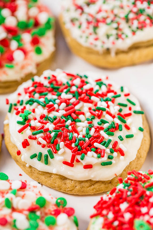 Christmas Cookies With Sprinkles
 Soft Frosted Holiday Sprinkles Cookies Averie Cooks