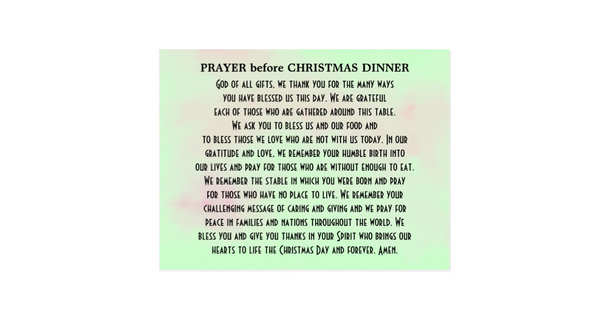 Christmas Dinner Prayers Short
 Prayer before Christmas Dinner Postcard