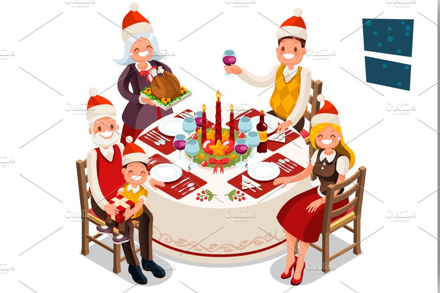 Christmas Dinners For Kids
 Christmas Eve Family Dinner Party Illustrations