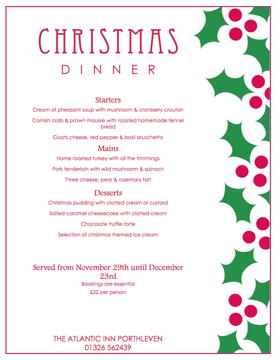 Christmas Eve Dinner Menu
 Christmas Party Menu and New Year’s Eve Dinner 2015