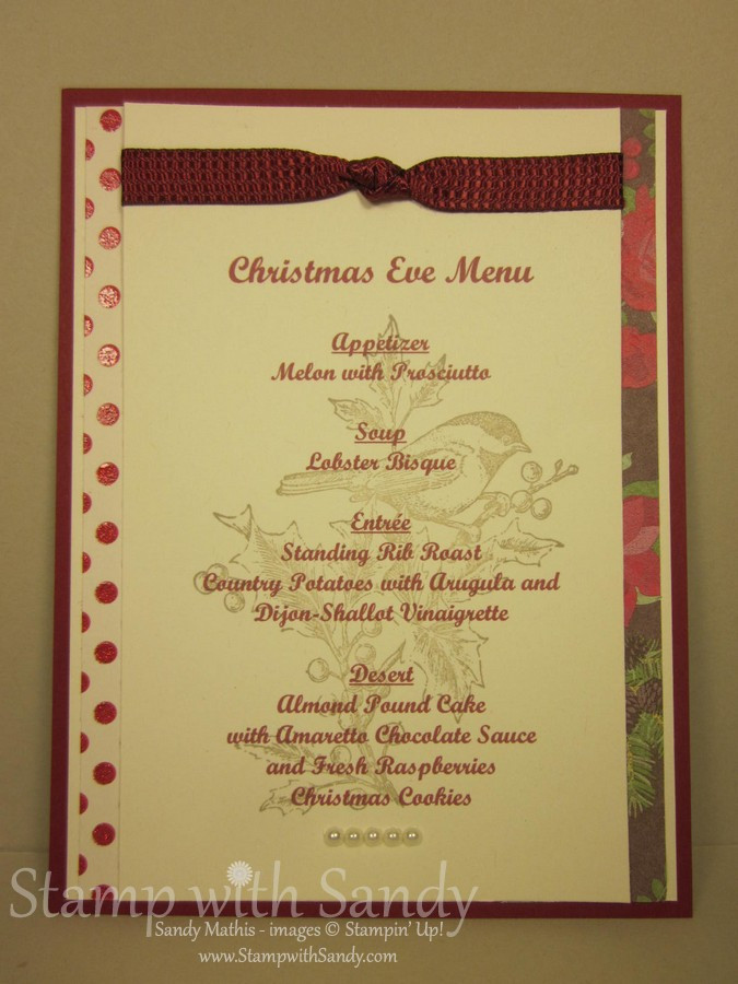 Christmas Eve Dinner Menu
 Stamp with Sandy Christmas Eve Menus