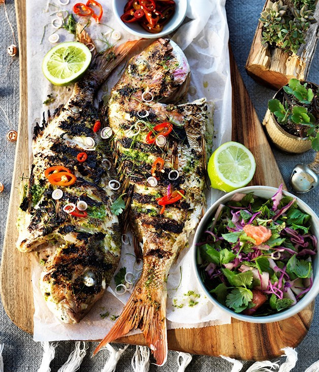 Christmas Fish Recipes
 Barbecued whole fish with lemongrass and lime leaves