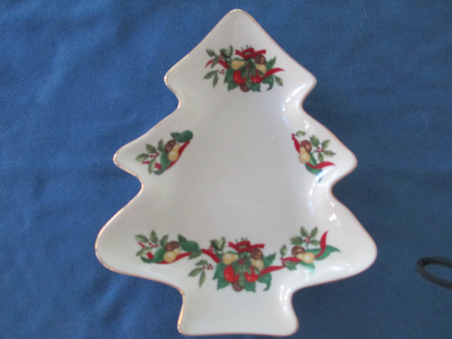 Christmas Tree Candy Dish
 Vintage Christmas Tree Candy Dish Trimmed In Gold by BitofHope