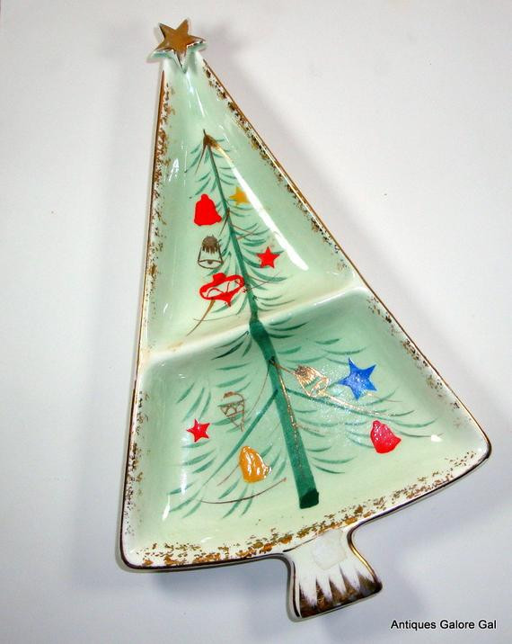 Christmas Tree Candy Dish
 Vintage Christmas Tree Divided Dish Candy Dish by