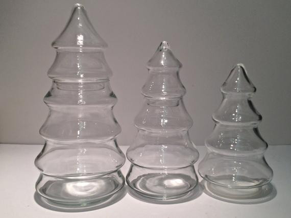 Christmas Tree Candy Jars
 Set of 3 Clear Glass Vintage Christmas Tree by
