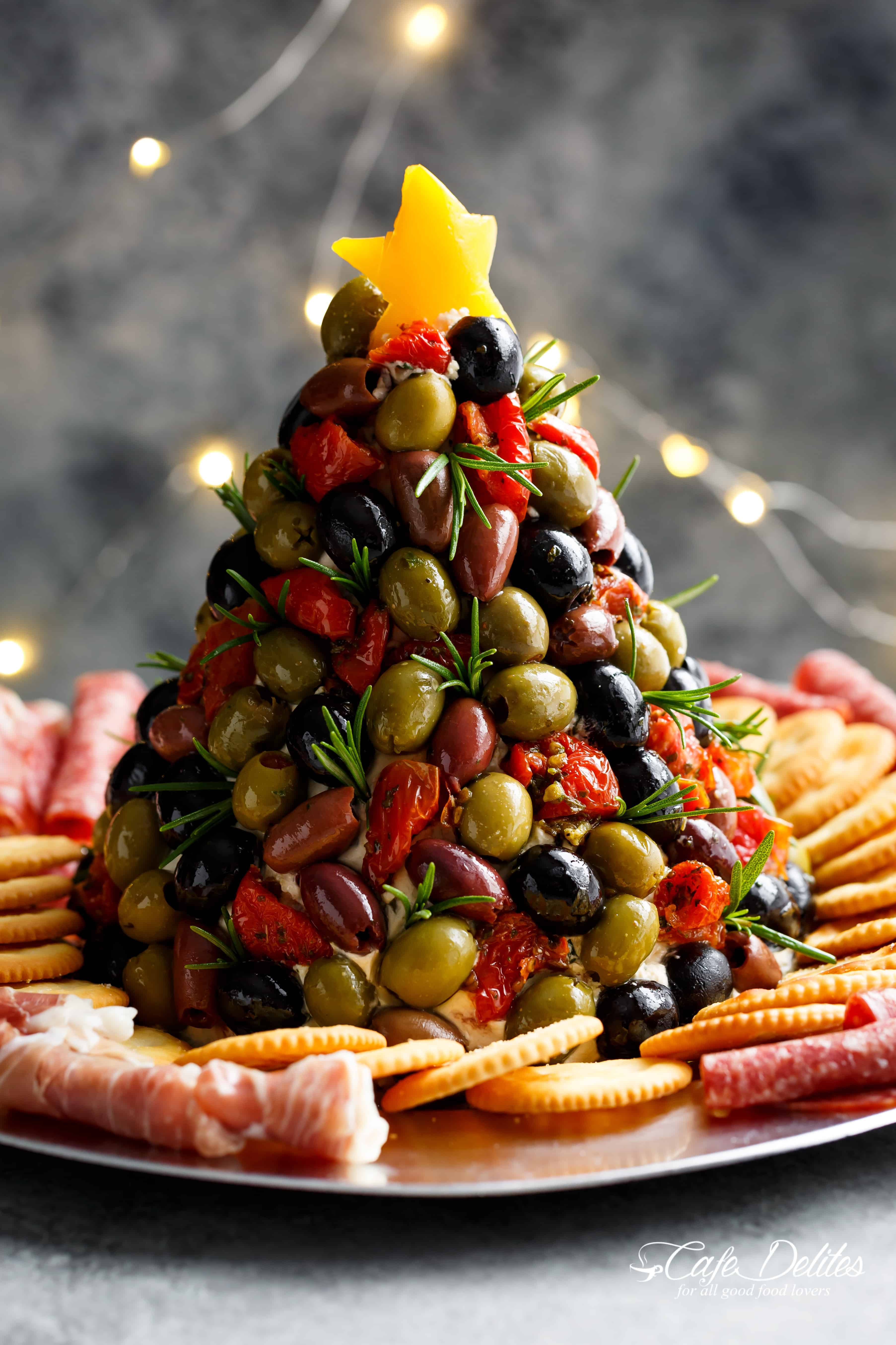 Christmas Tree Shaped Appetizers
 Antipasto Cheese Ball Christmas Tree Cafe Delites