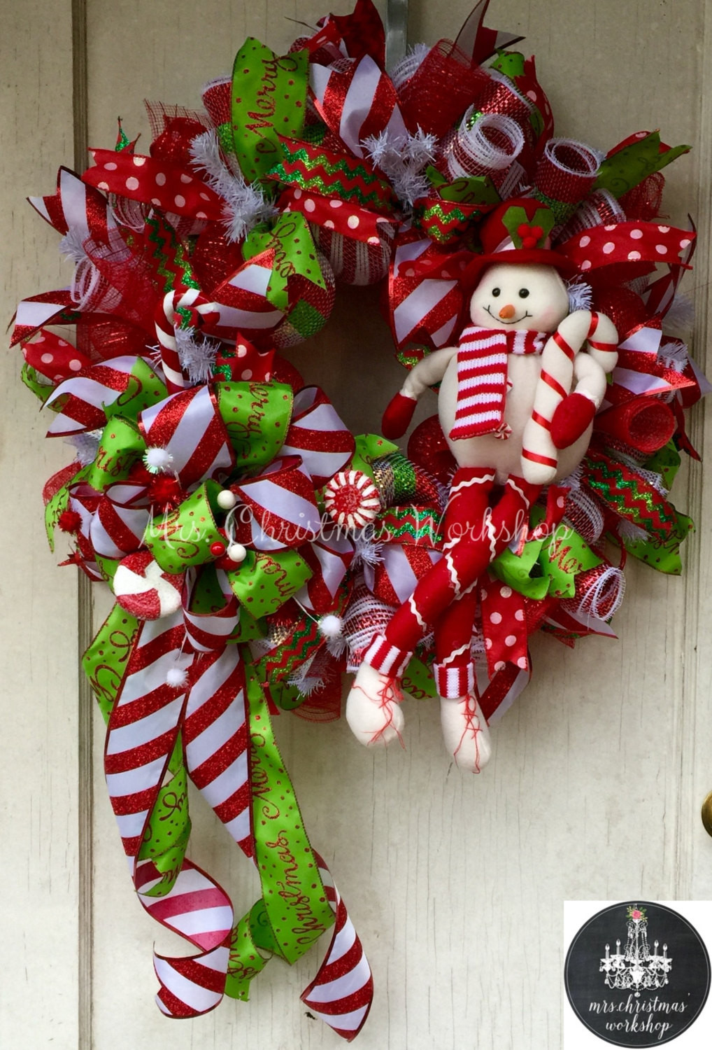 Christmas Wreath Candy
 Candy cane Christmas wreath deco mesh wreath snowman candy