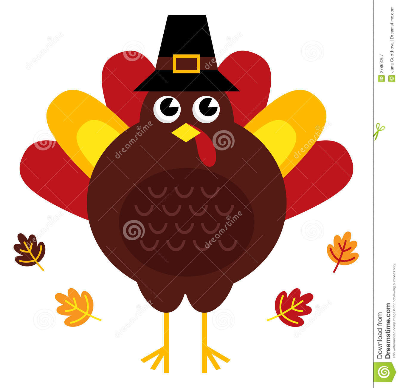 Cute Thanksgiving Turkey
 Cute Retro Thanksgiving Turkey With Hat Stock Vector