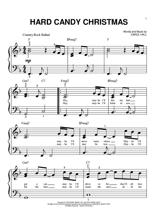 Dolly Parton Hard Candy Christmas Song
 Hard Candy Christmas Sheet Music Music for Piano and