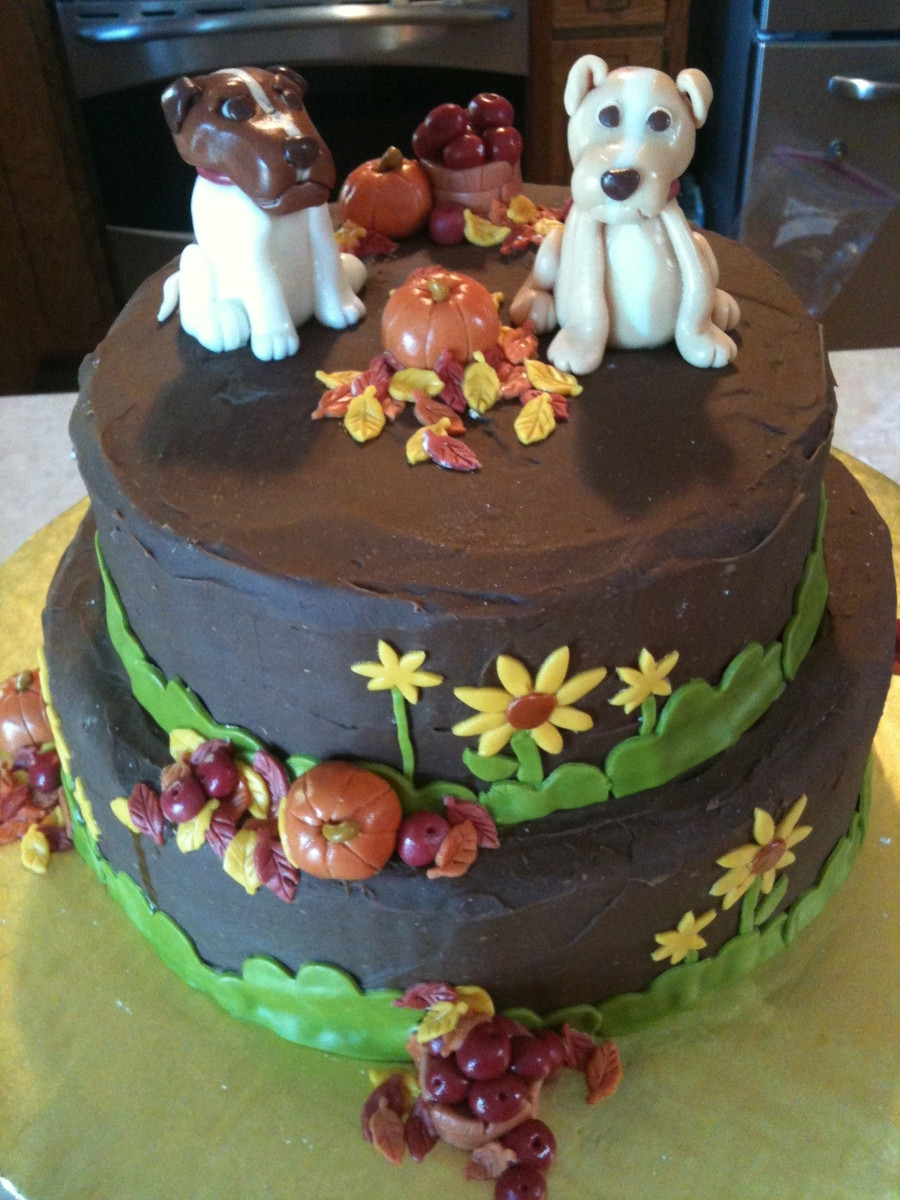 Fall Themed Birthday Cake
 Fall Themed Birthday Cake With Dogs Vegan