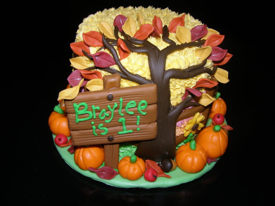Fall Themed Birthday Cake
 "Fall Autumn" Themed Cake for 1st Birthday cake by Jon O