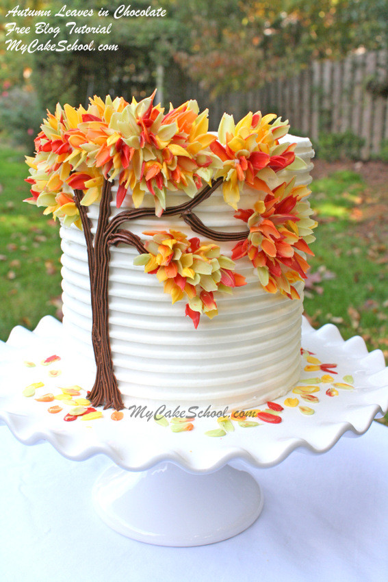 Fall Themed Birthday Cake
 Autumn Leaves in Chocolate Blog Tutorial