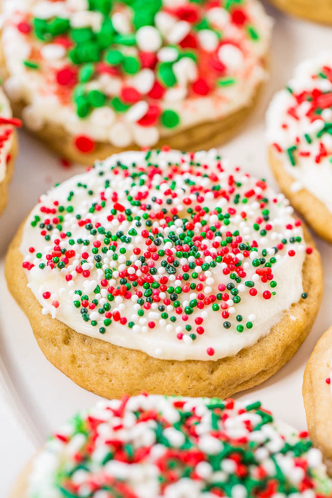 Frosted Christmas Cookies
 Soft Frosted Holiday Sprinkles Cookies Averie Cooks