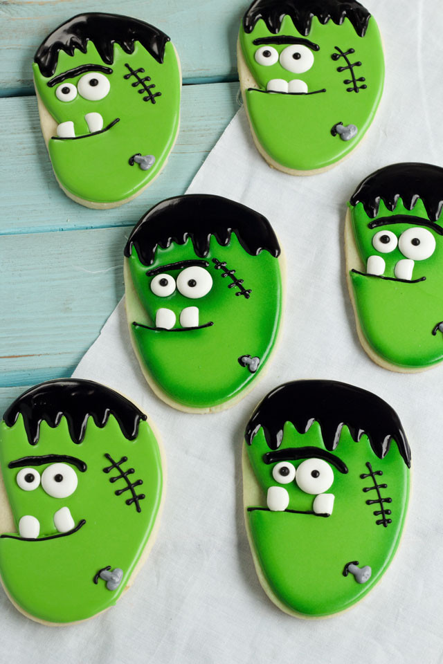 Halloween Cookies Royal Icing
 Frankenstein Face Cookies