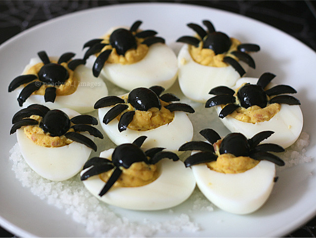Halloween Deviled Eggs Spider
 Halloween Food click on this page Groneman Family Recipes