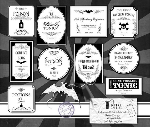 Halloween Drinks Labels
 Items similar to Halloween Drink Labels Vol 1 Retro