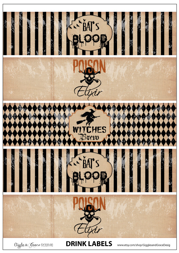 Halloween Drinks Labels
 FREE Halloween Party Printables from Giggles & Grace