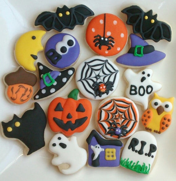 Halloween Themed Cookies
 Halloween sugar cookies mini or large decorated with royal