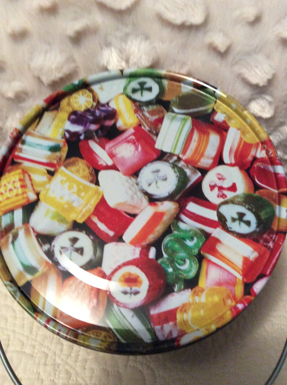 Hard Christmas Candy
 Vintage Hard Candy Christmas Tin Container by
