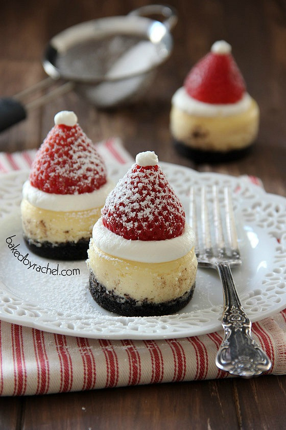 Individual Christmas Desserts
 Baked by Rachel Mini Santa Hat Cheesecakes