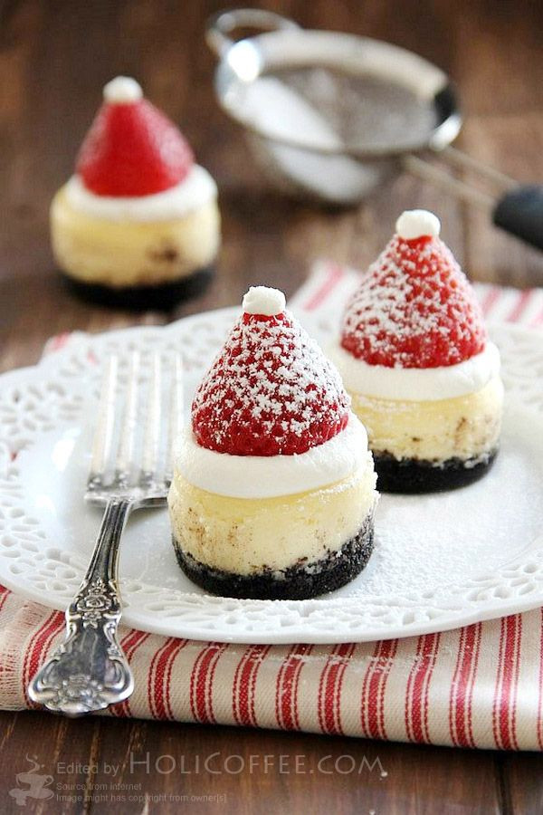 Individual Christmas Desserts
 Santa Hat Cheesecake Bites