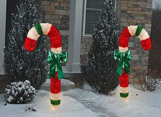 Outdoor Christmas Candy Decorations
 4 Foot Lighted Tinsel Candy Cane Outdoor Christmas Lights