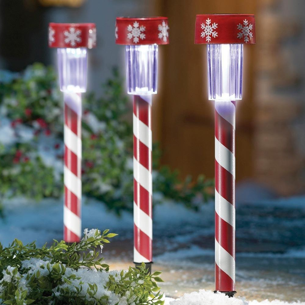 Outdoor Christmas Candy Decorations
 3 Christmas Peppermint Candy Cane Solar Light Stakes New