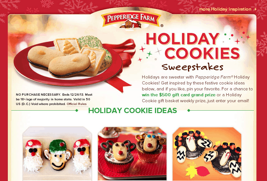 Pepperidge Farms Christmas Cookies
 HOLIDAY SWEEPSTAKES WITH PEPPERIDGE FARM