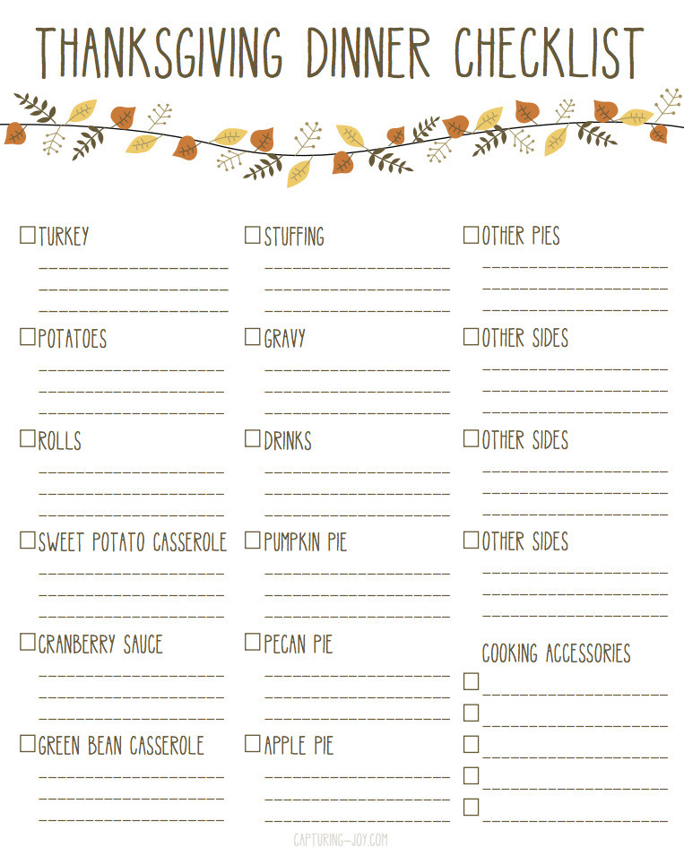 Planning Thanksgiving Dinner Checklist
 Printable Thanksgiving Dinner Checklist and Recipes