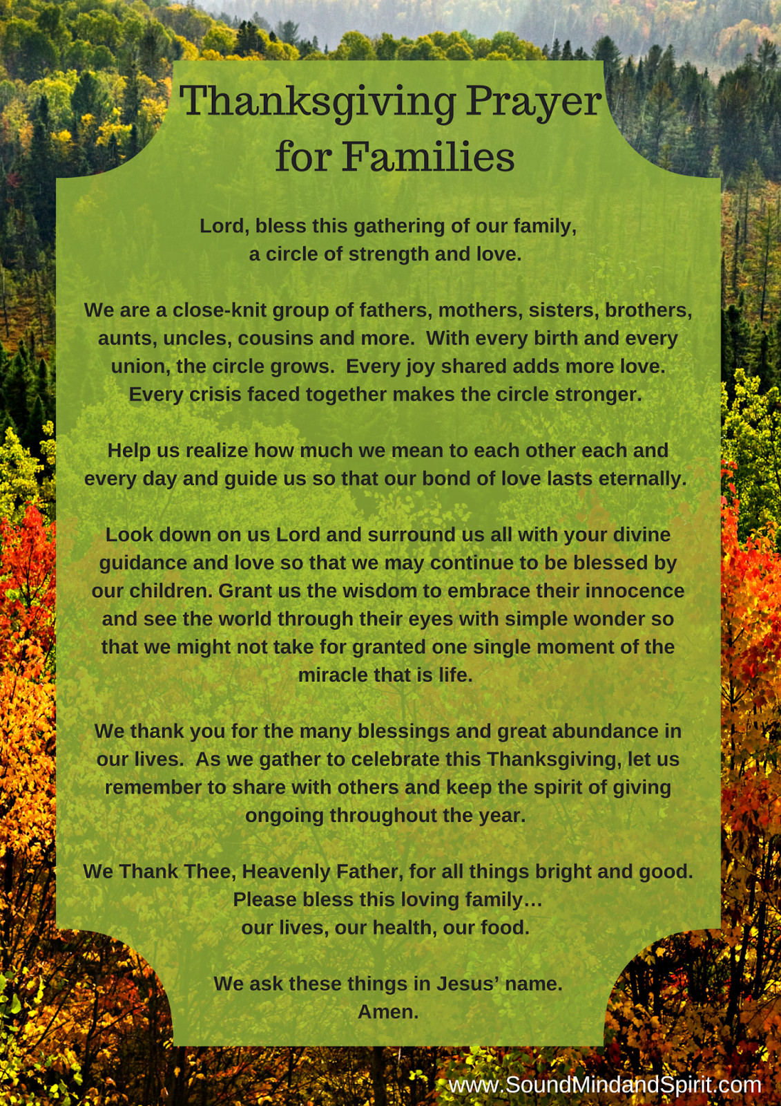 Prayer For Thanksgiving Dinner
 Sound Mind and Spirit Blessings of Thanksgiving for