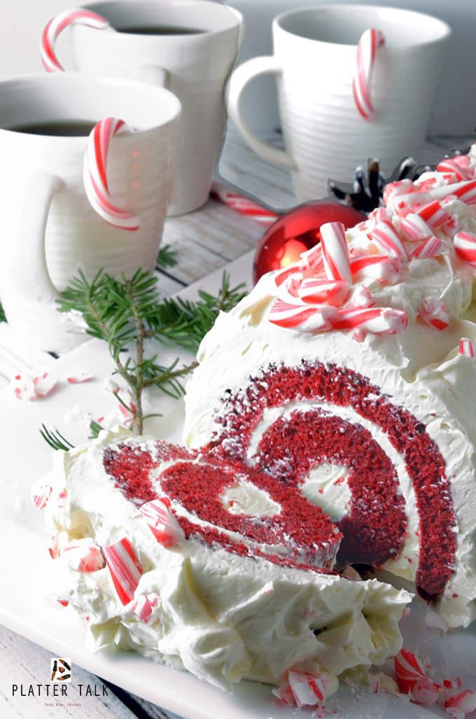Red Velvet Christmas Cake
 Red Velvet Cake Roll & White Chocolate Peppermint Butter