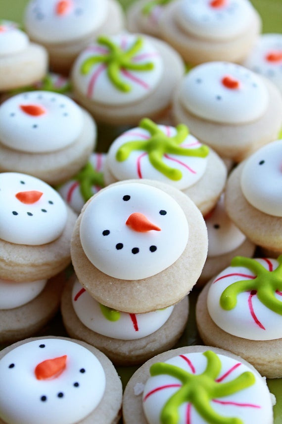 Snowman Christmas Cookies
 3 dozen Mini Vanilla Snowman Christmas Candy Sugar Cookies