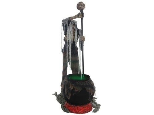Stew Brew Witch And Child Animated Halloween Decoration
 Animated Witch Prop With Cat And Cauldron