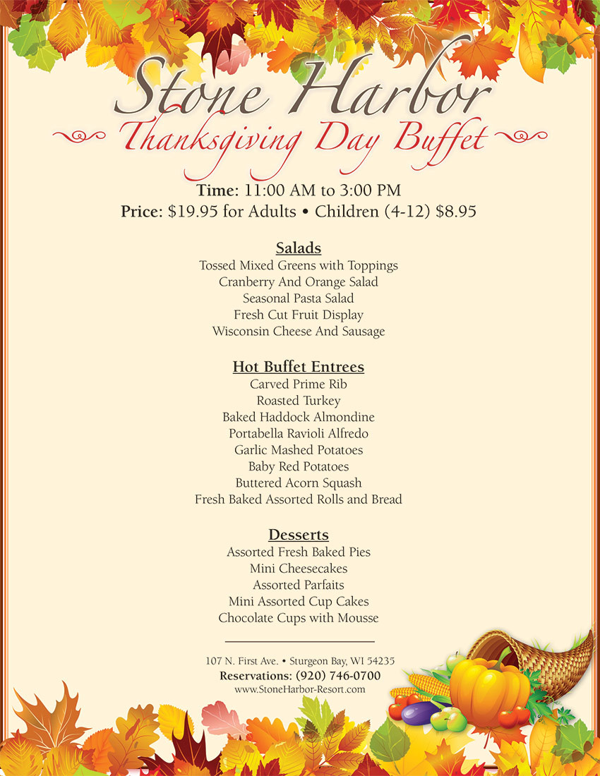 Thanksgiving Dinner 2019 Restaurants
 Thanksgiving Day Buffet Stone Harbor Resort