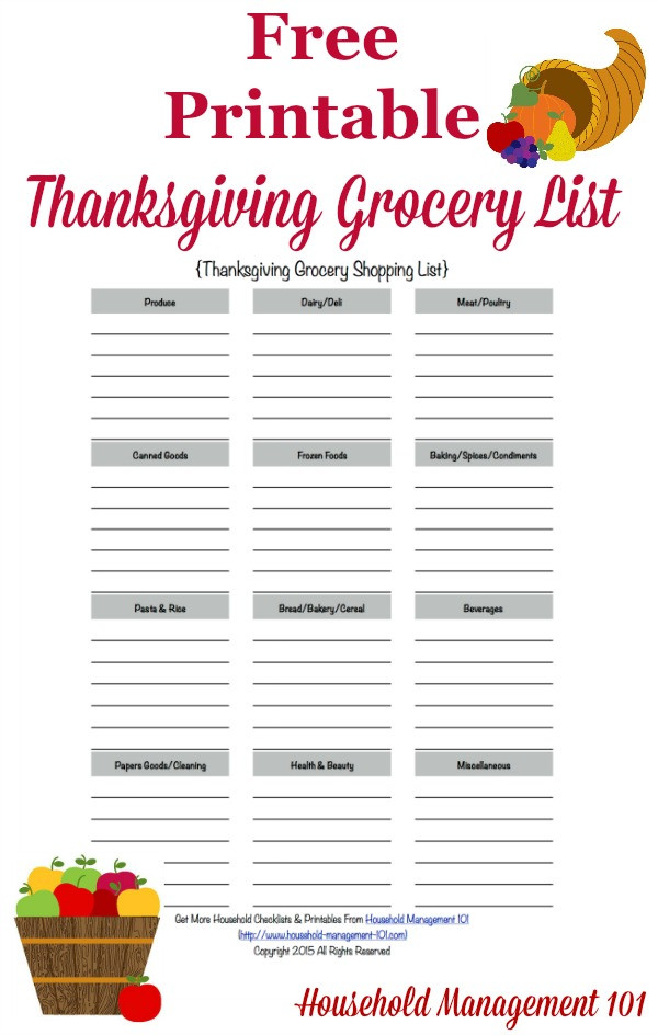 Thanksgiving Dinner List
 Printable Thanksgiving Grocery List & Shopping List