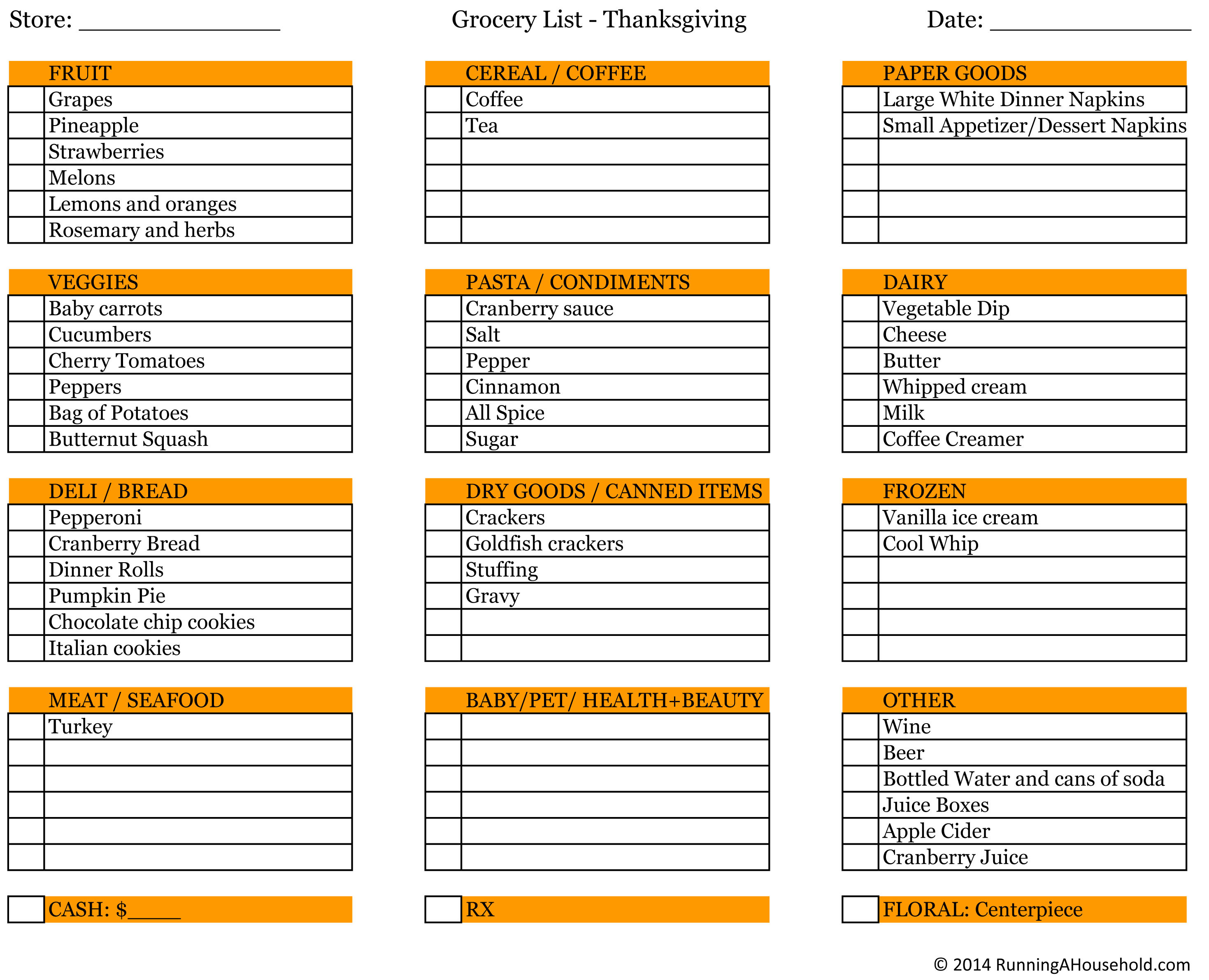 Thanksgiving Dinner List
 Planning Thanksgiving Dinner Running A Household