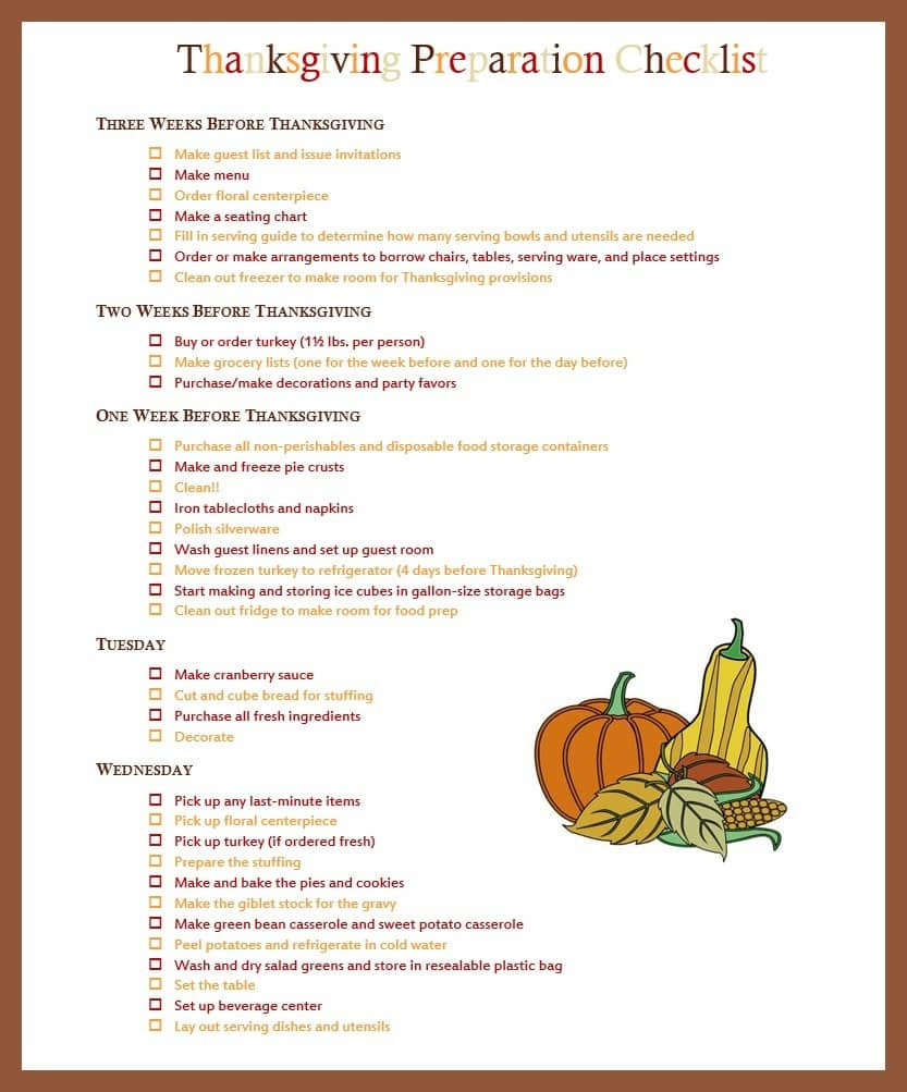 Thanksgiving Dinner List
 Thanksgiving Checklist and Hostess Tips