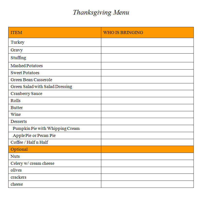 Thanksgiving Dinner List
 List of holiday cadillac