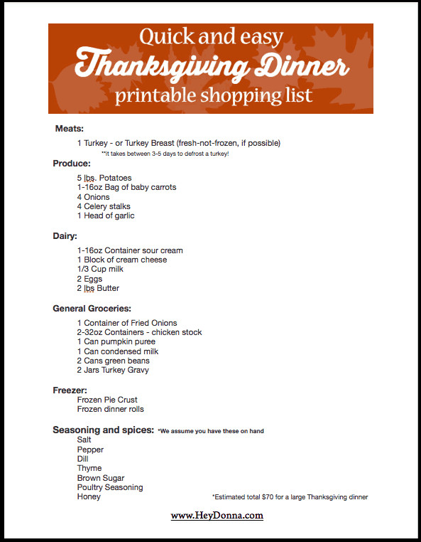 Thanksgiving Dinner Shopping List
 Easy Thanksgiving Meal Planned For You Hey Donna