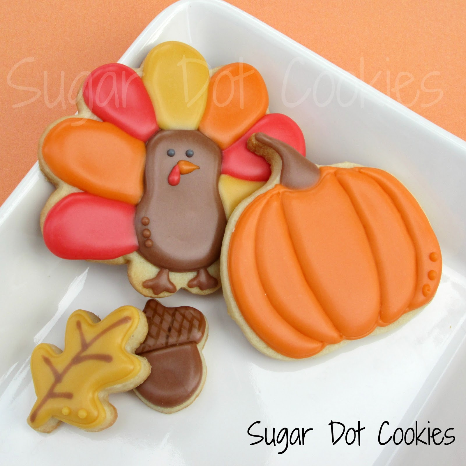 Thanksgiving Sugar Cookies
 Three different pumpkins and a mini I thought about