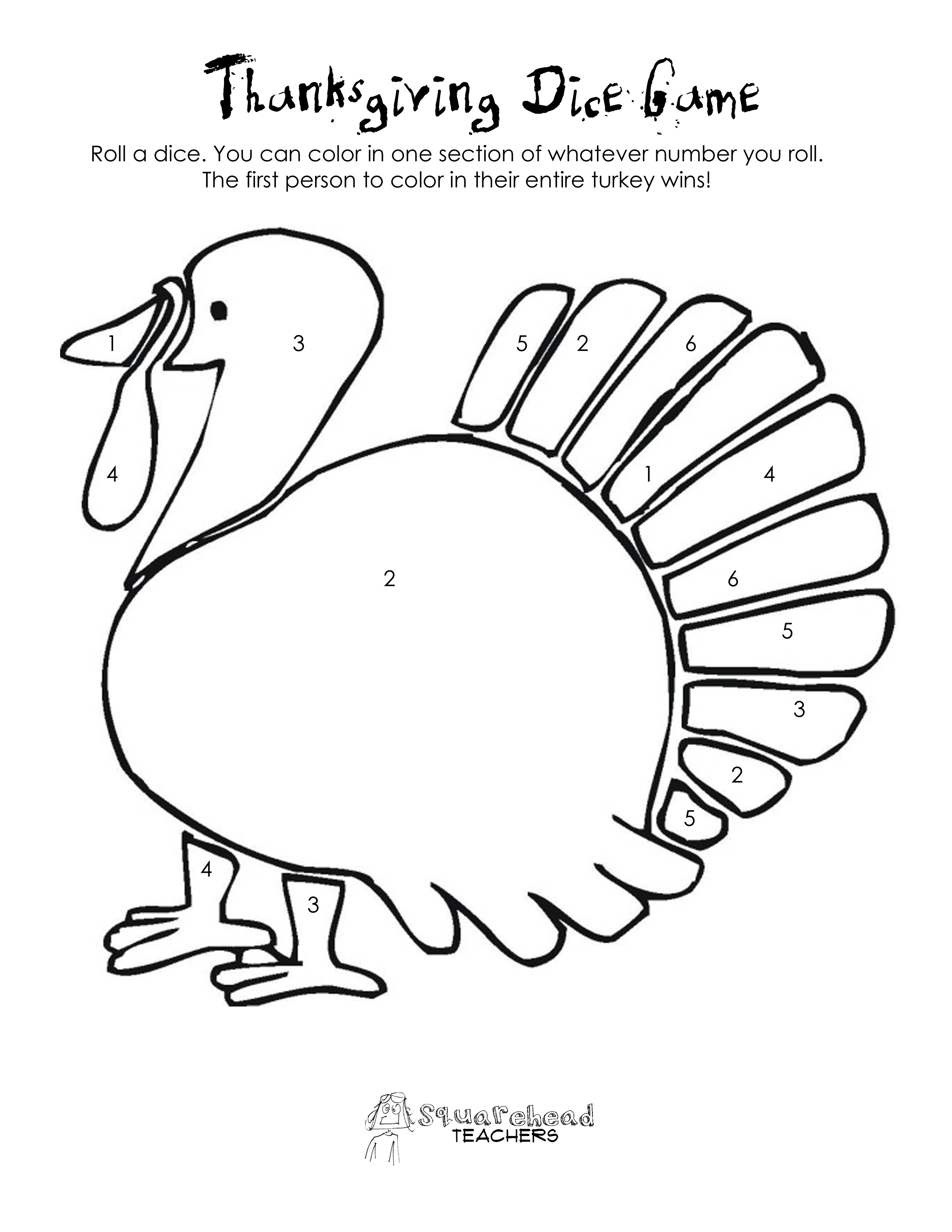 Thanksgiving Turkey Printable
 Math Games Squarehead Teachers