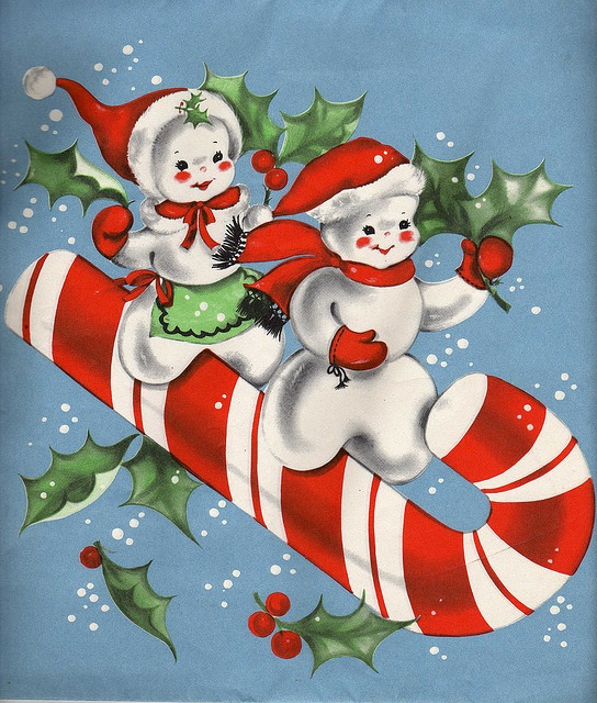 Vintage Christmas Candy
 Snow couple on candy cane Vintage Christmas