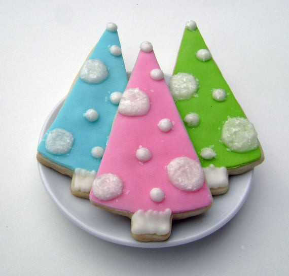 Vintage Christmas Cookies
 Retro Christmas Tree Sugar Cookies Pink by pfconfections