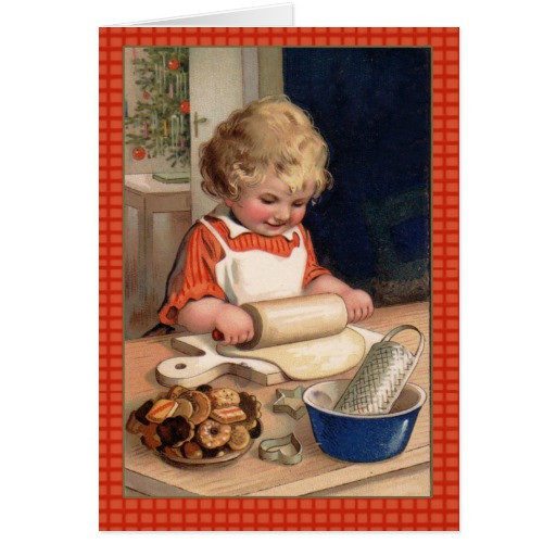 Vintage Christmas Cookies
 Vintage Illustration Girl Baking Christmas Cookies Card