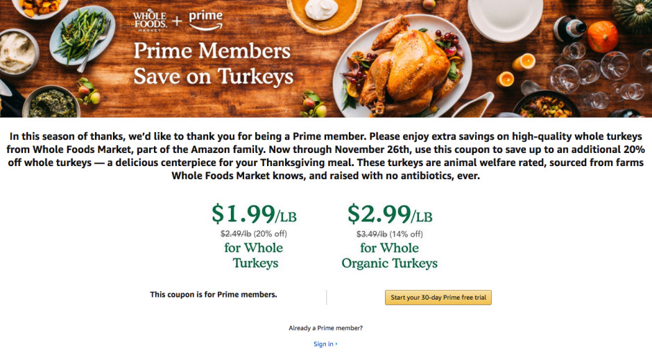 Whole Food Thanksgiving Turkey
 Amazon s Whole Foods turkey promotion is ruining the